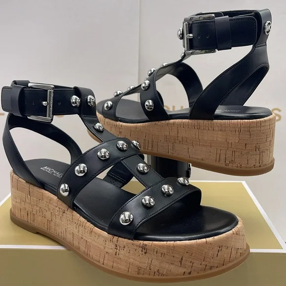 MICHAEL KORS Selah Studded Platform Gladiator Silver Studded Sandal
Black 
New - Picture 7 of 16